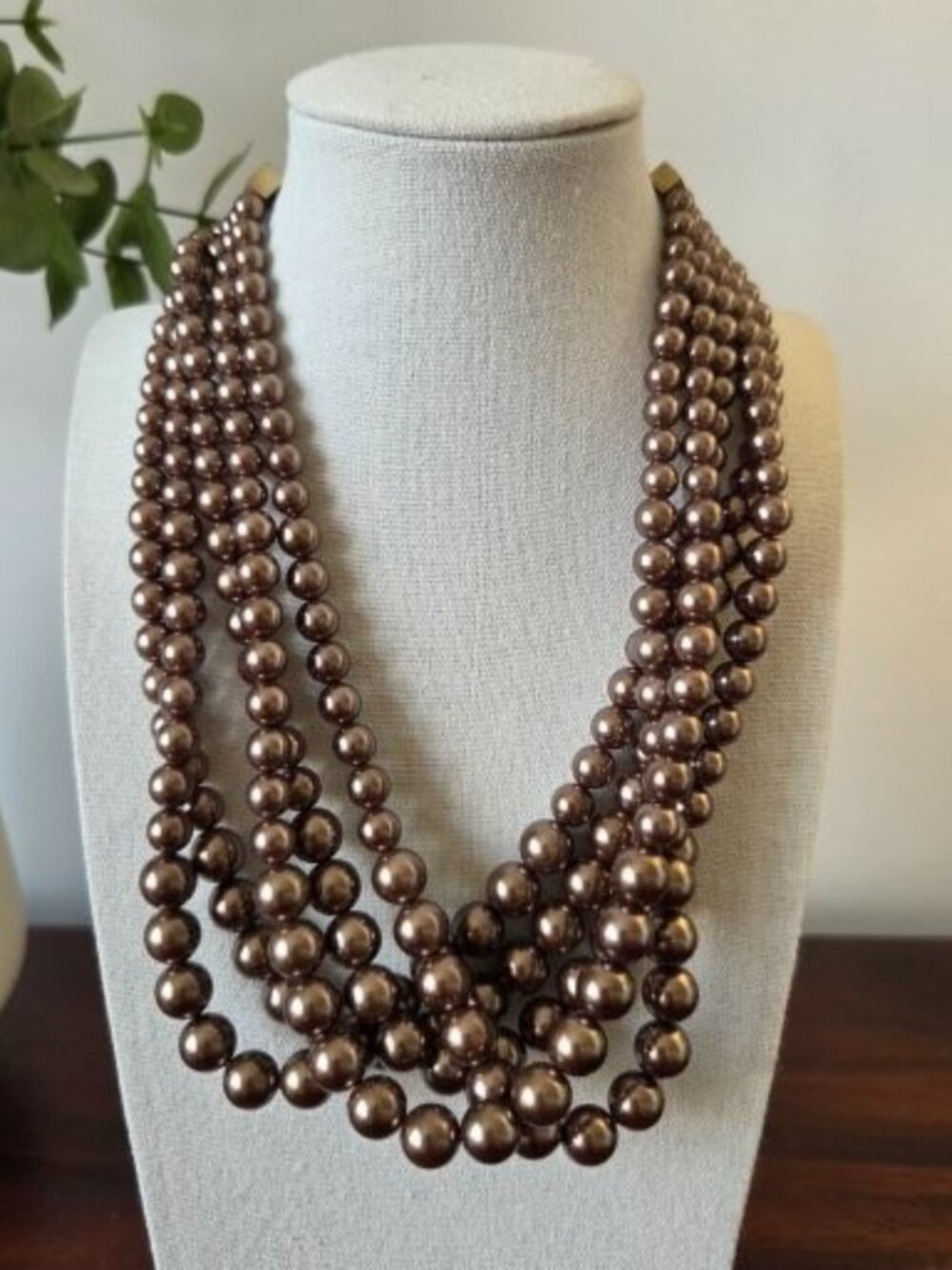 Lia Sophia Cafe Au Lait 5 strand necklace matte gold tone clasp